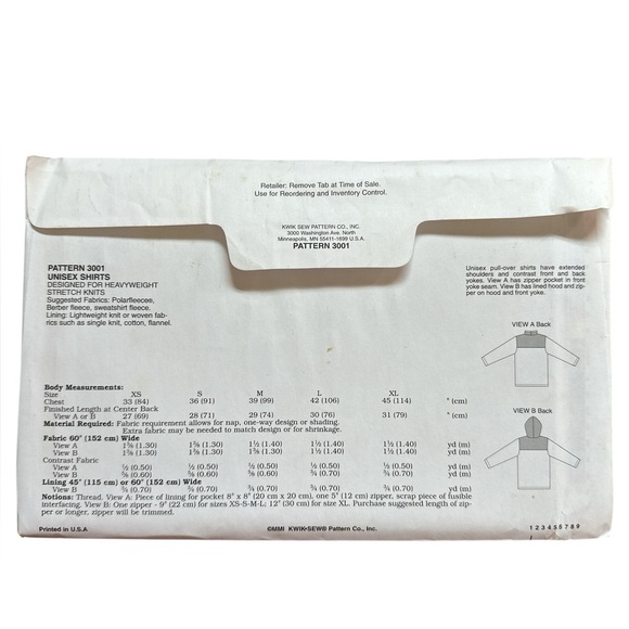 Vintage Y2K, uncut, factory folded Kwik Sew Pattern 3001 XS - XL - Picture 2 of 4